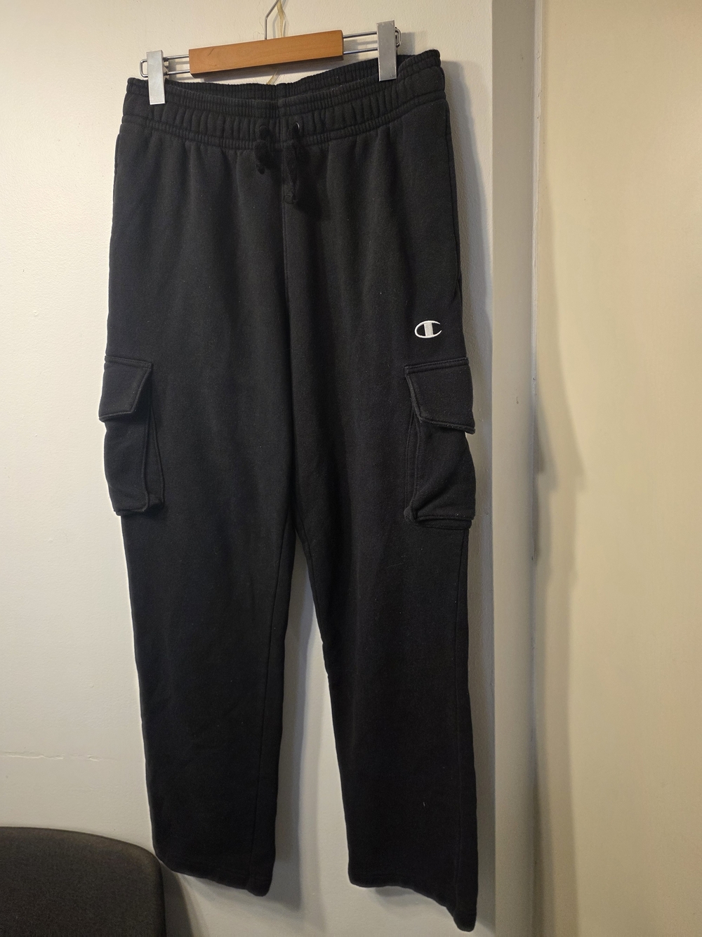 Champion Black Drawstring Sweatpants with Logo Tag